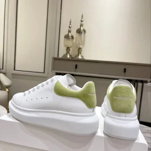 White Platform Sneakers with Green Heel Tab image 1