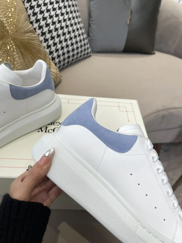 White Leather Casual Sneakers with Blue Heel Tab image 1
