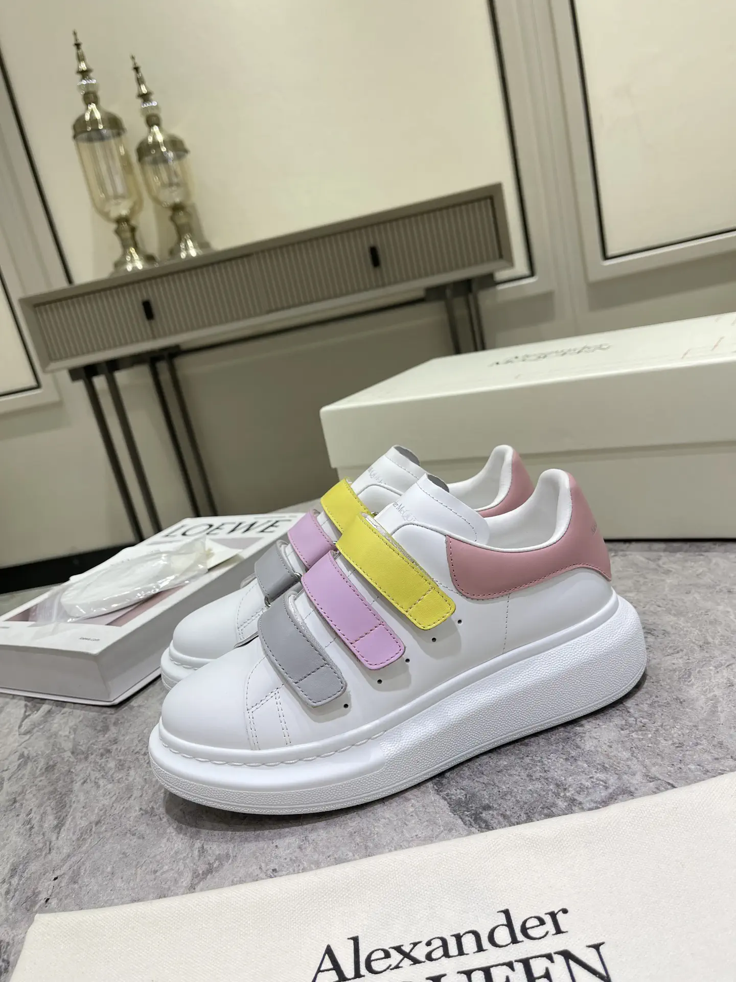 Three Velcro Straps Oversized White Sneakers with Transparent Jelly Heel image 1