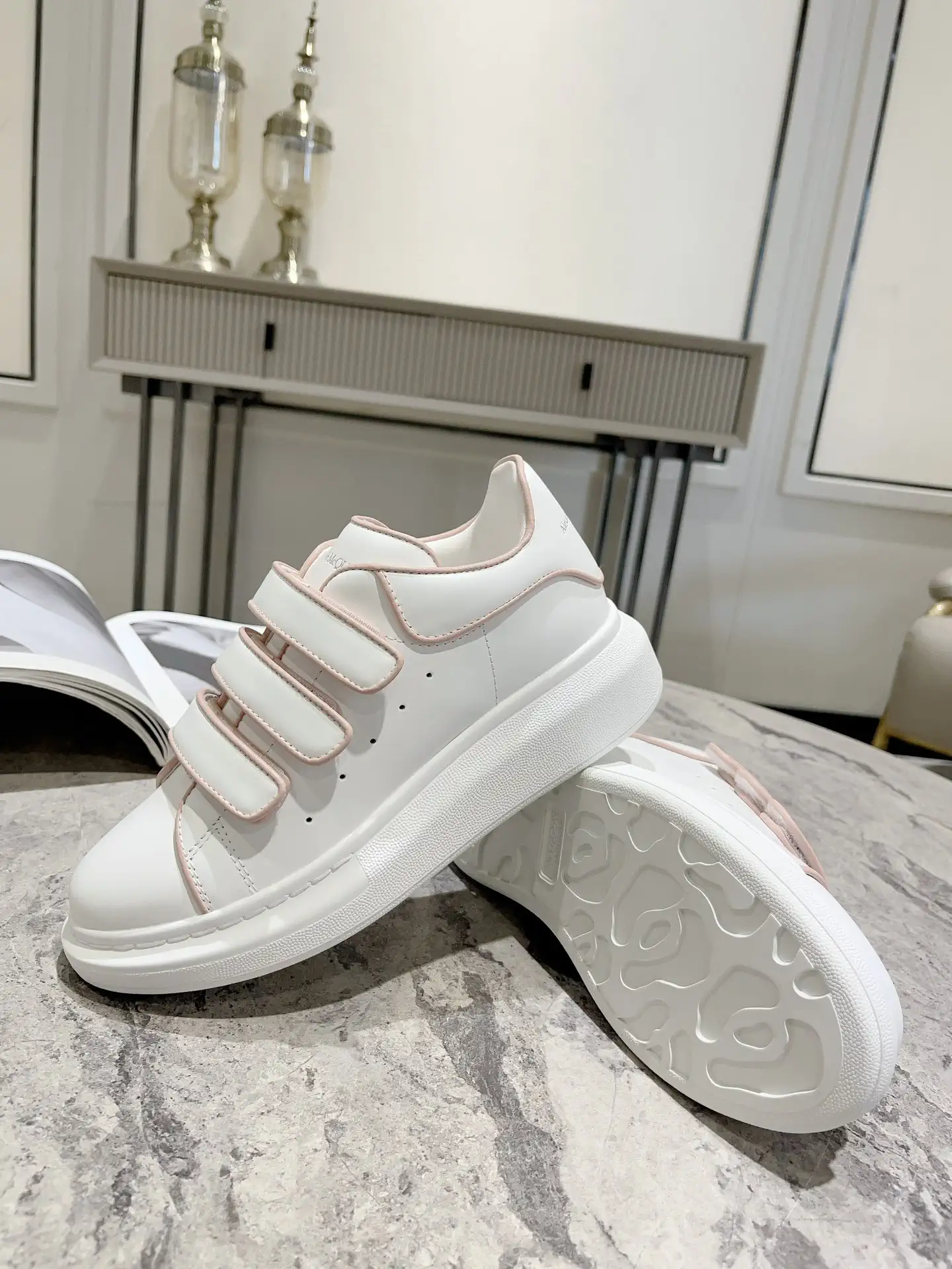 Three Velcro Strap Oversized White Sneakers image 1