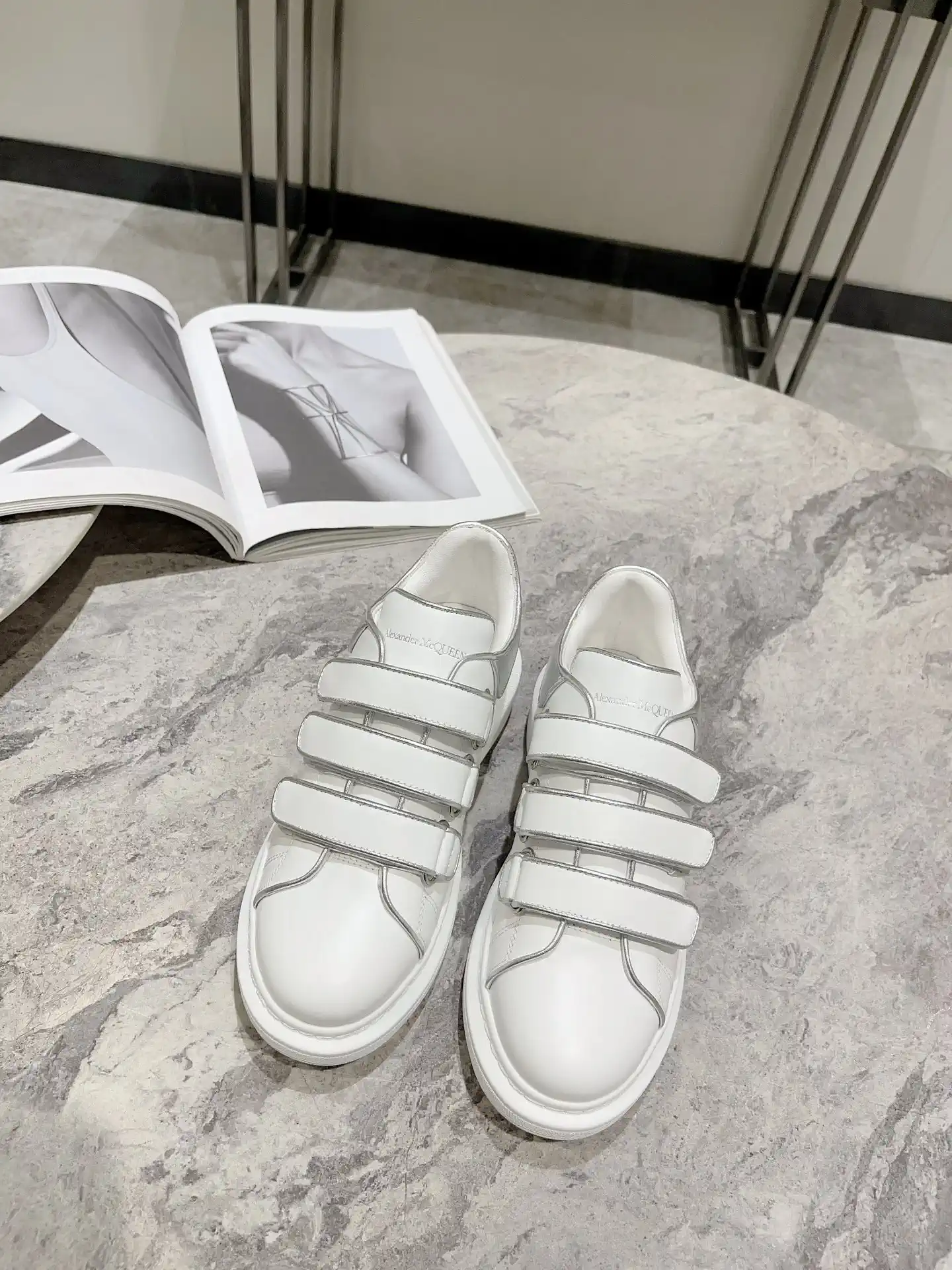 Three Velcro Strap Oversized White Sneakers image 1