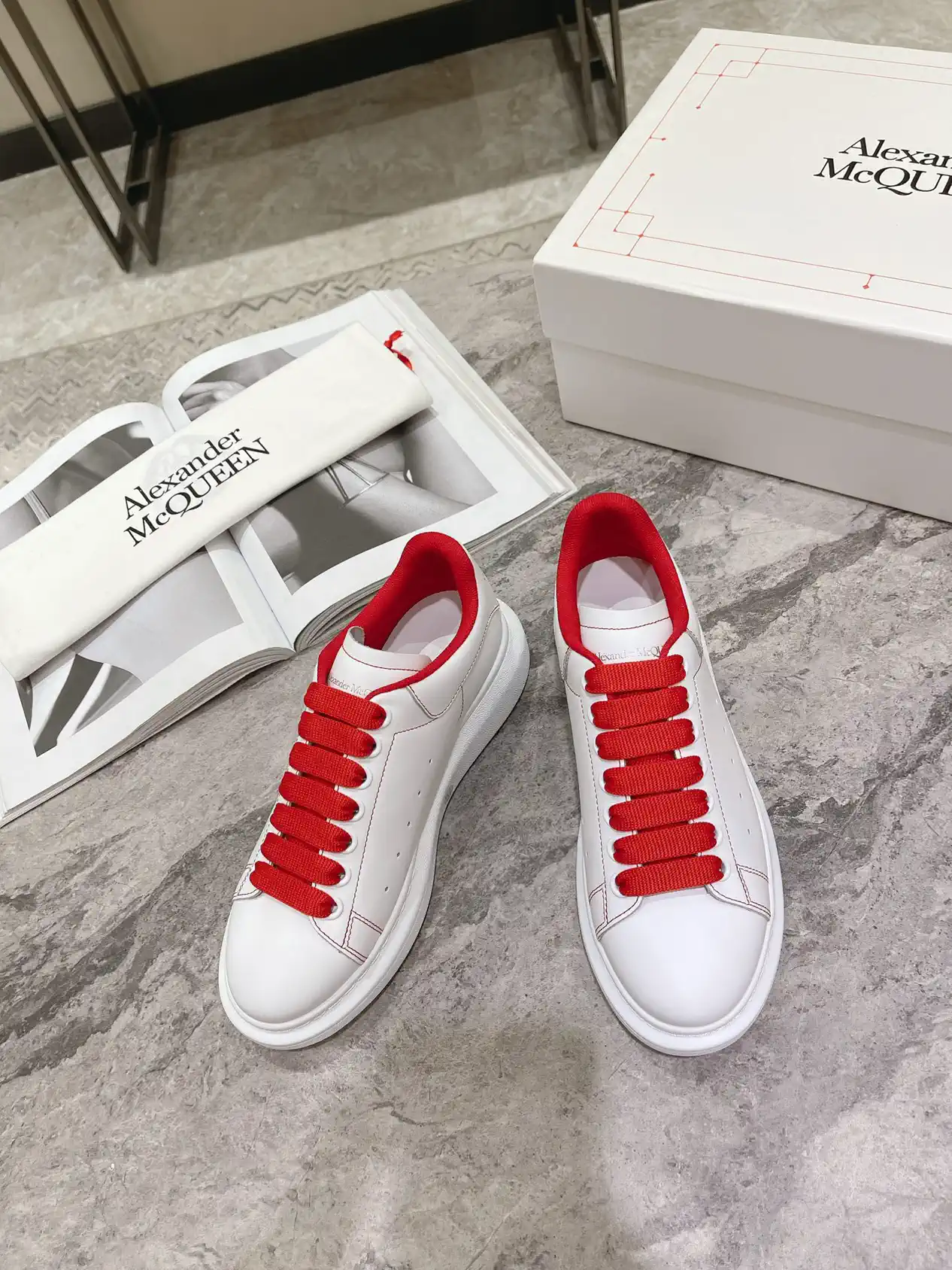 Oversized White Sneakers with Red Accents image 1