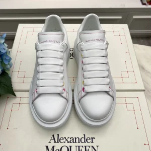 White Leather Sneakers with Rainbow Eyelets image 1