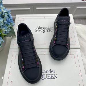 Black Leather Sneakers with Rainbow Eyelets image 1