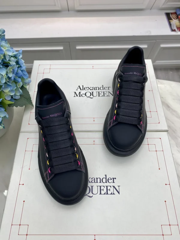 Black Leather Sneakers with Rainbow Eyelets image 1