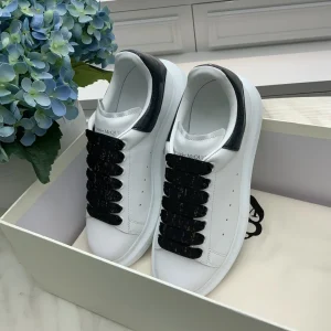 White Leather Platform Sneakers with Black Heel Tab image 1