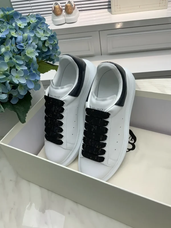 White Leather Platform Sneakers with Black Heel Tab image 1