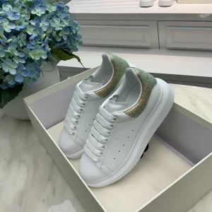 White Platform Sneakers with Glitter Heel Tab image 1