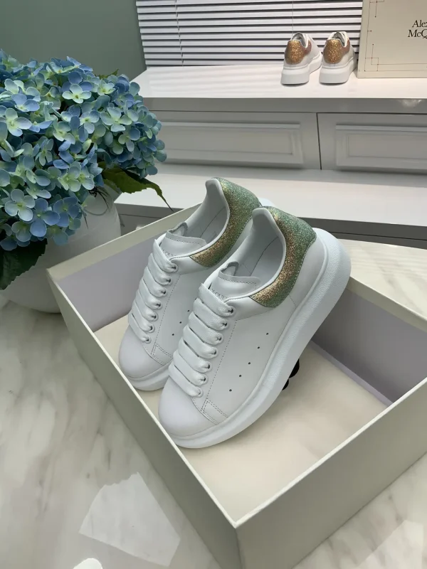 White Platform Sneakers with Glitter Heel Tab image 1