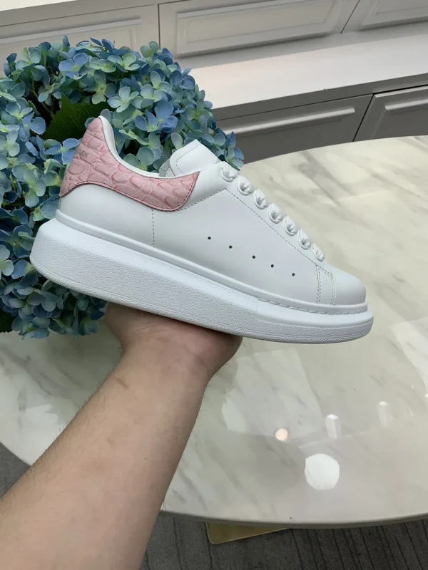 White Leather Platform Sneakers with Pink Heel Tab image 1