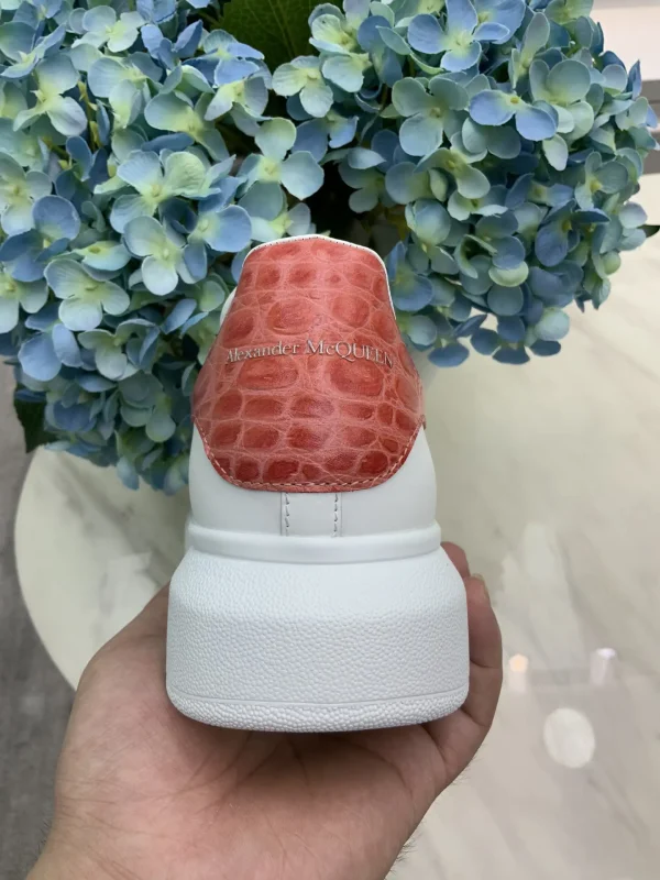 White Platform Casual Sneakers with Pink Croc-Embossed Heel Tab image 1