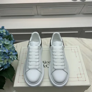 White Platform Sneakers with Snake Print Heel Tab image 1