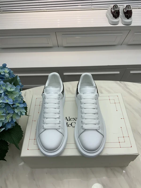 White Platform Sneakers with Snake Print Heel Tab image 1