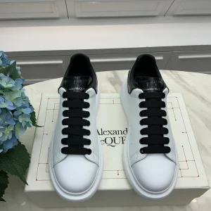 White Leather Platform Sneakers with Black Laces image 1