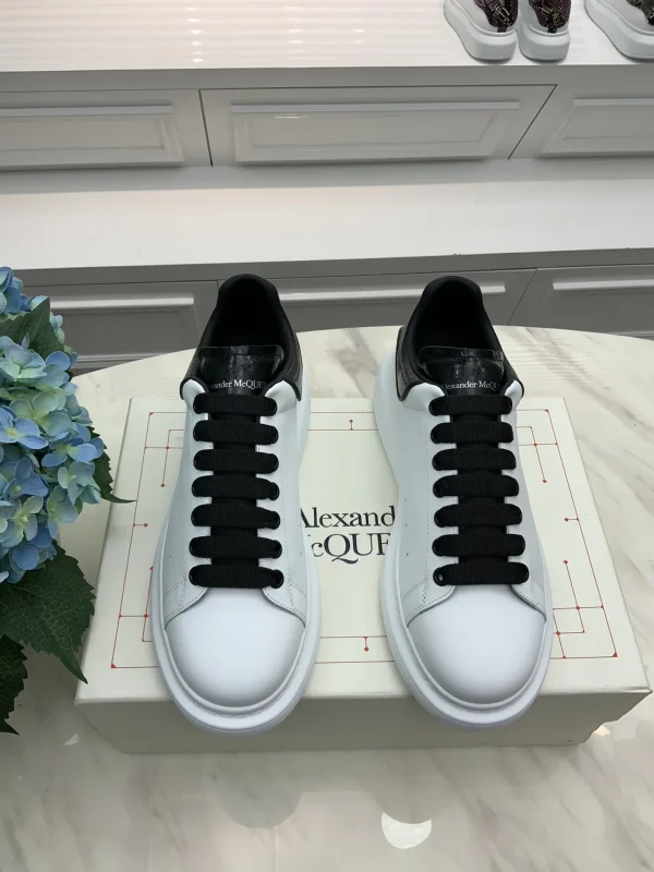 White Leather Platform Sneakers with Black Laces image 1
