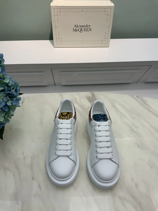 White Sneakers with Snake Print Heel Tabs image 1