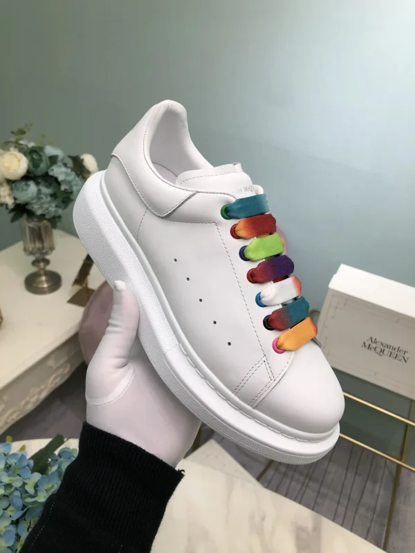 White Leather Platform Sneakers with Rainbow Laces image 1
