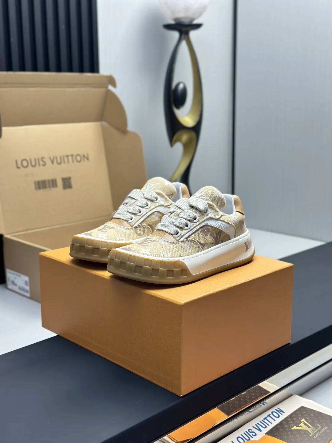 Beige Monogram Platform Casual Sneakers image 1