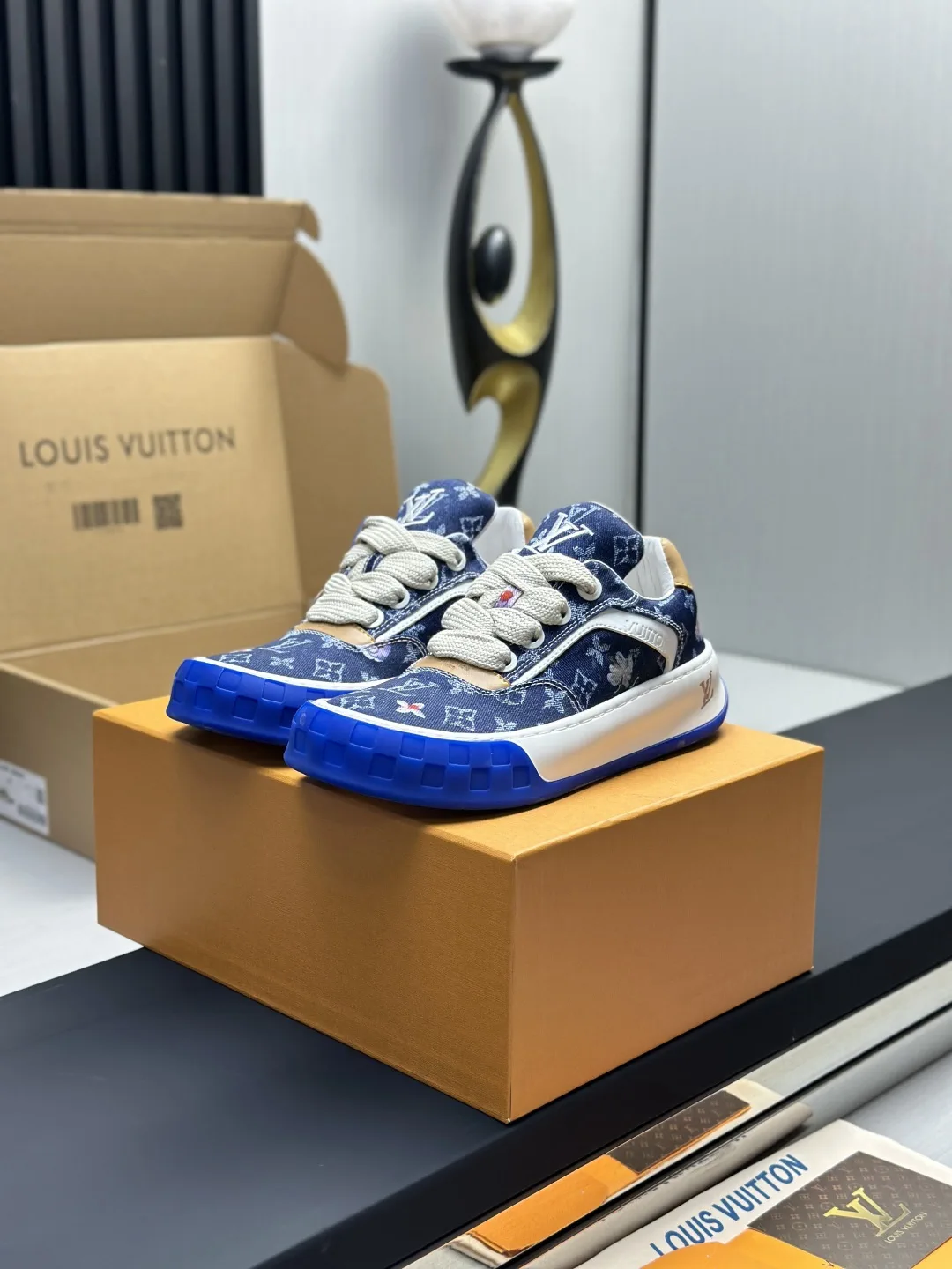Blue Monogram Pattern Casual Sneakers image 1