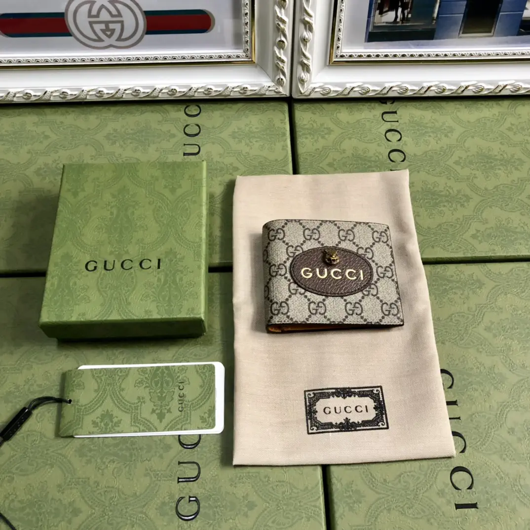 Gucci Monogram Bifold Wallet with Tiger Head Detail image 1