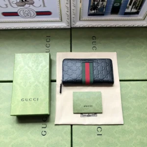 Gucci Black Embossed Web Stripe Zip Around Wallet image 1
