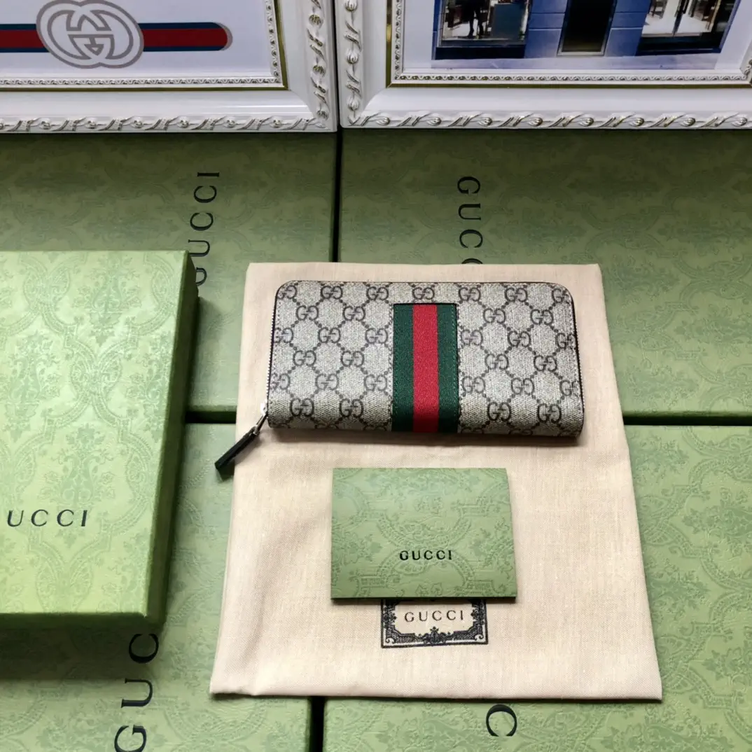 Gucci Monogram Web Stripe Zip Around Wallet image 1
