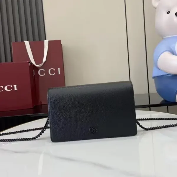 Gucci Black Leather GG Logo Chain Shoulder Bag image 1