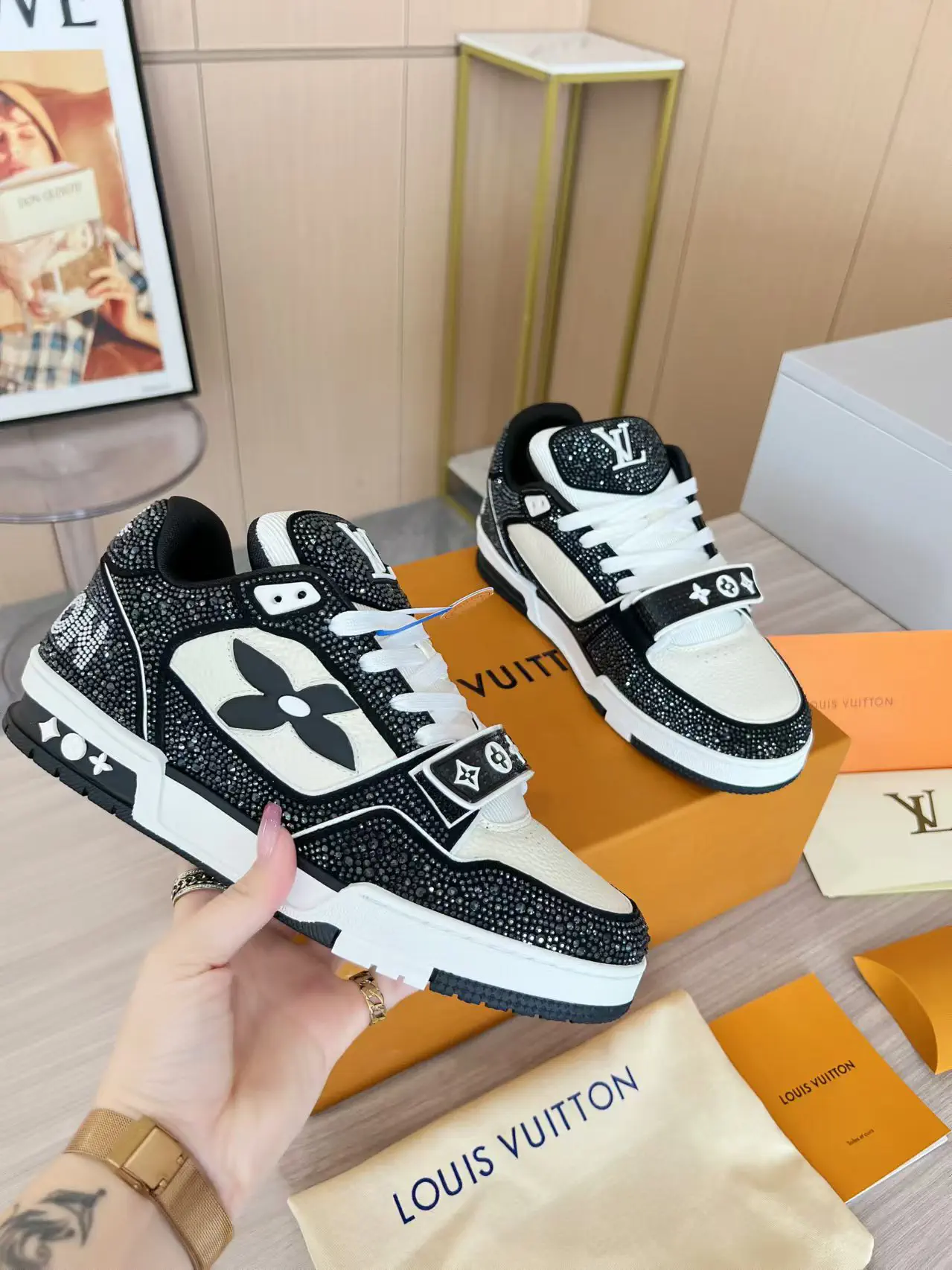 Rhinestone Velcro Strap Casual Sneakers image 1