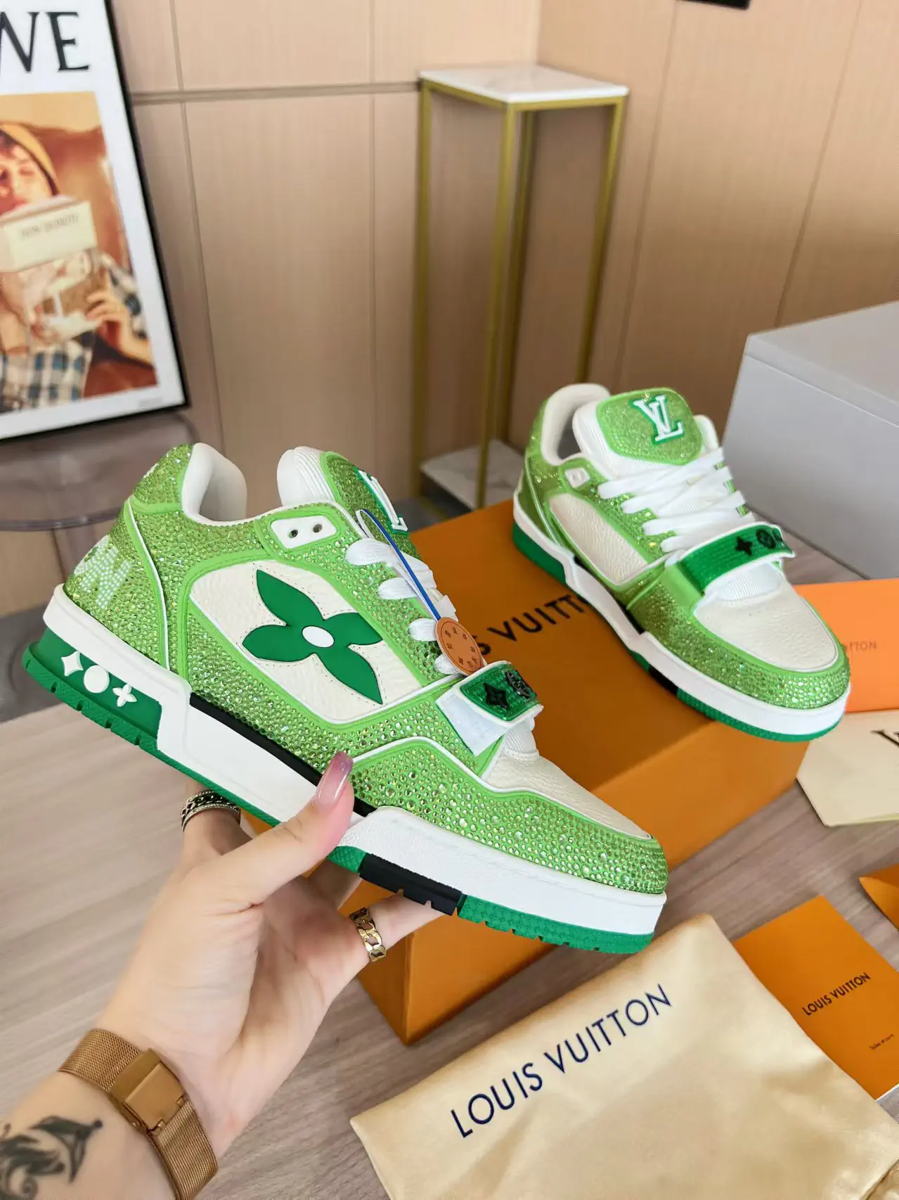 Rhinestone Velcro Strap Casual Sneakers image 1