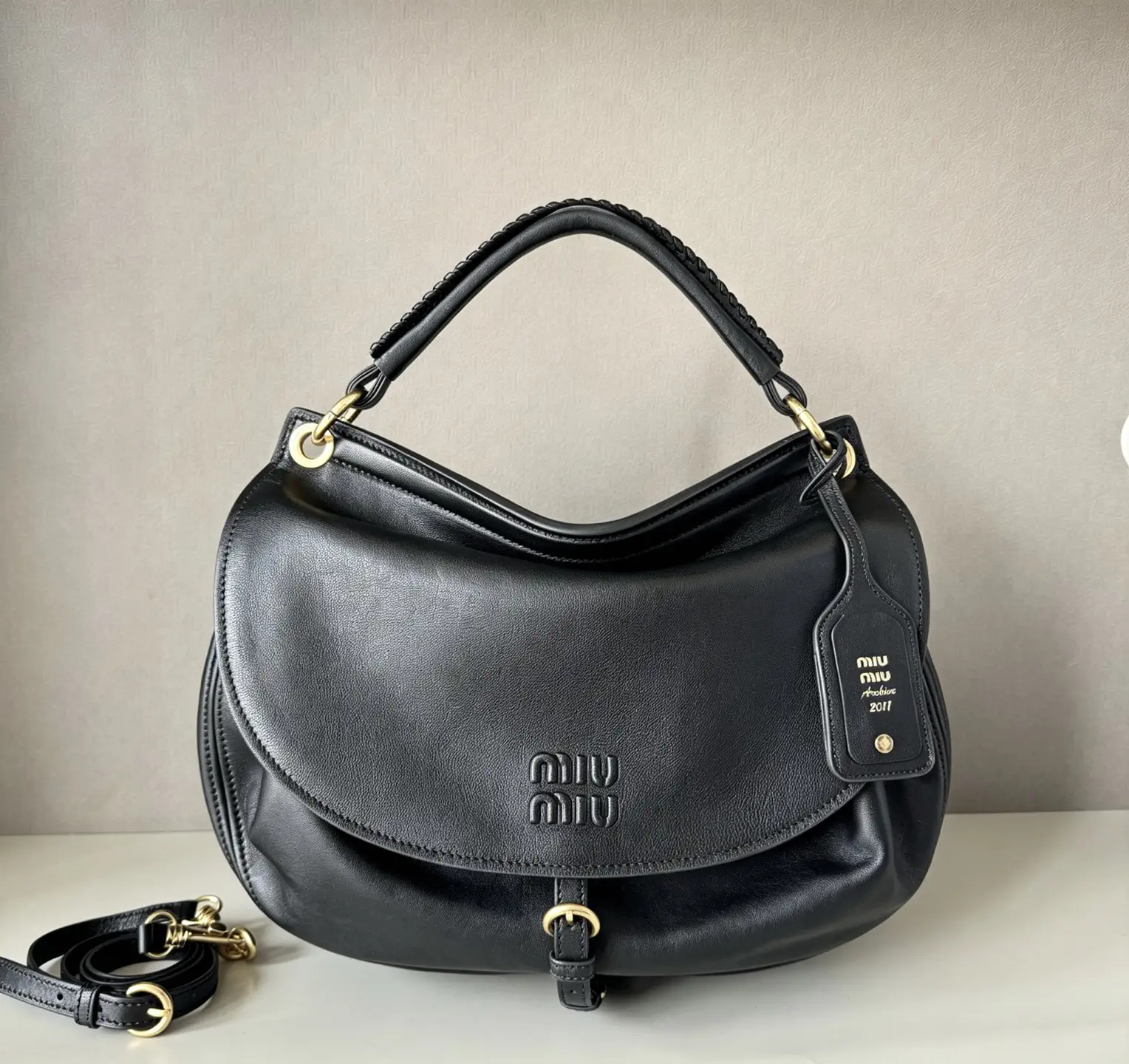 Miu Miu Black Leather Hobo Shoulder Bag image 1