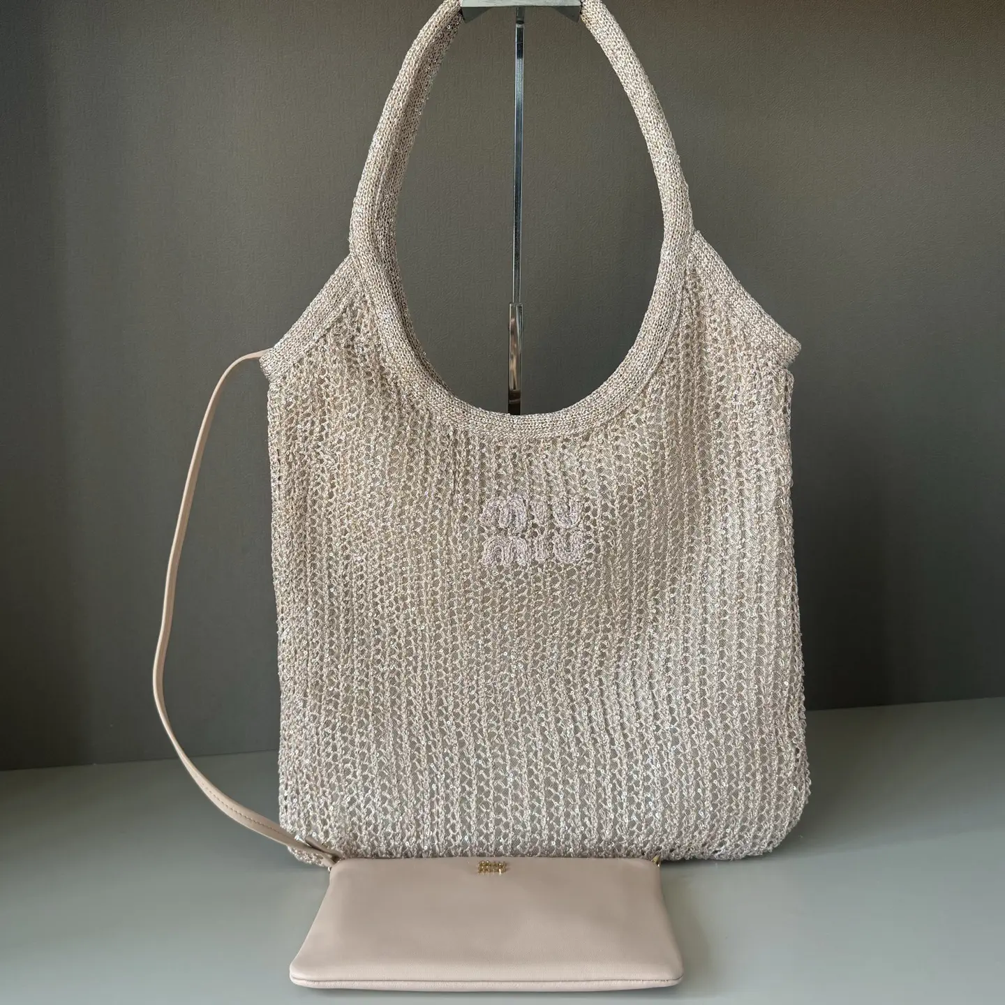 Miu Miu Sequin Mesh Shoulder Bag with Detachable Pouch image 1