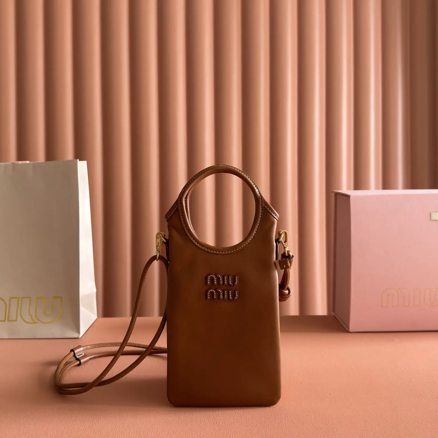 Miu Miu Brown Leather Phone Crossbody Bag image 1