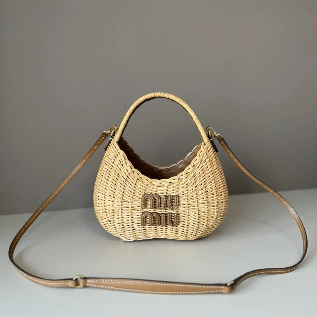 Miu Miu Woven Top Handle Bag with Leather Strap image 1