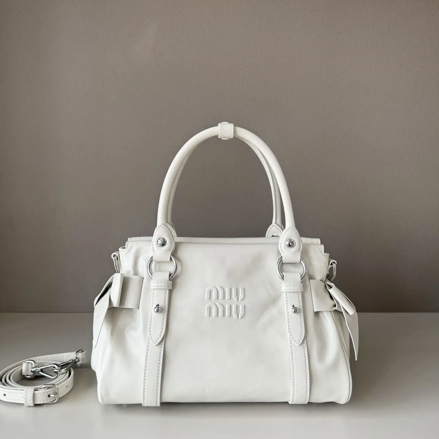 Miu Miu White Bow Detail Top Handle Bag image 1