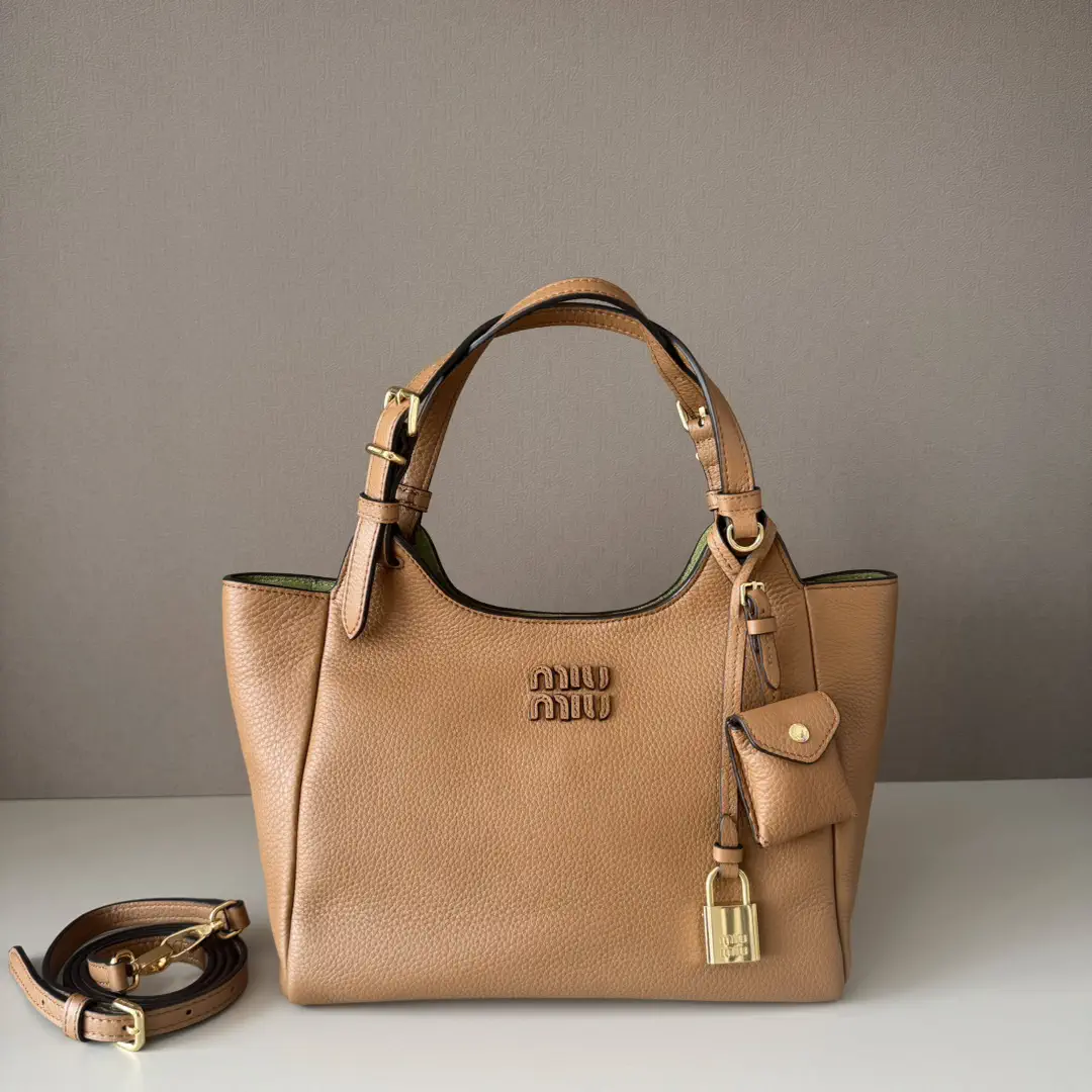 Miu Miu Caramel Leather Tote Bag with Padlock Charm image 1