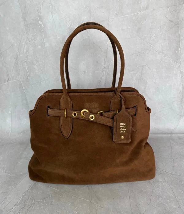 Miu Miu Brown Suede Top Handle Bag image 1