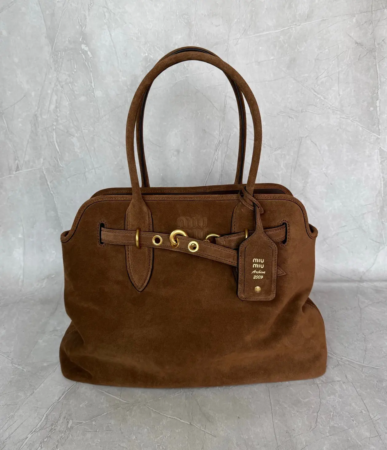 Miu Miu Brown Suede Top Handle Bag image 1