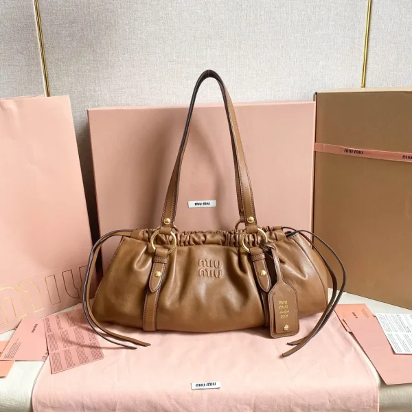 Miu Miu Brown Ruched Leather Shoulder Bag image 1