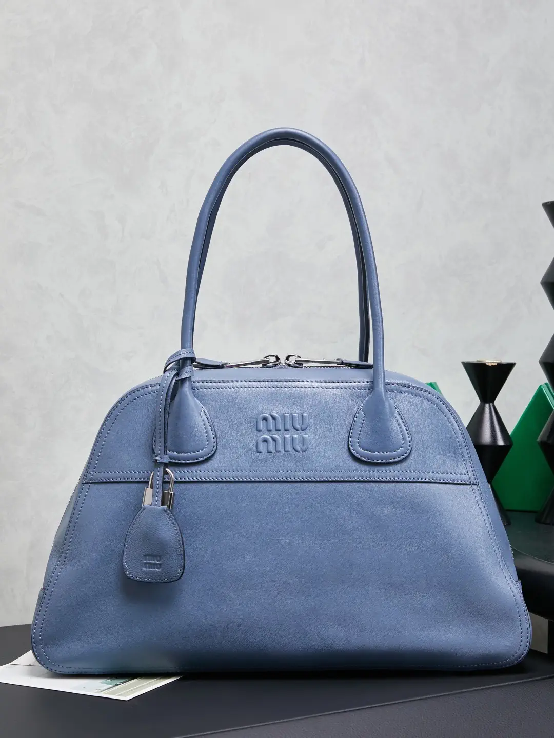 Miu Miu Blue Leather Top Handle Bag image 1