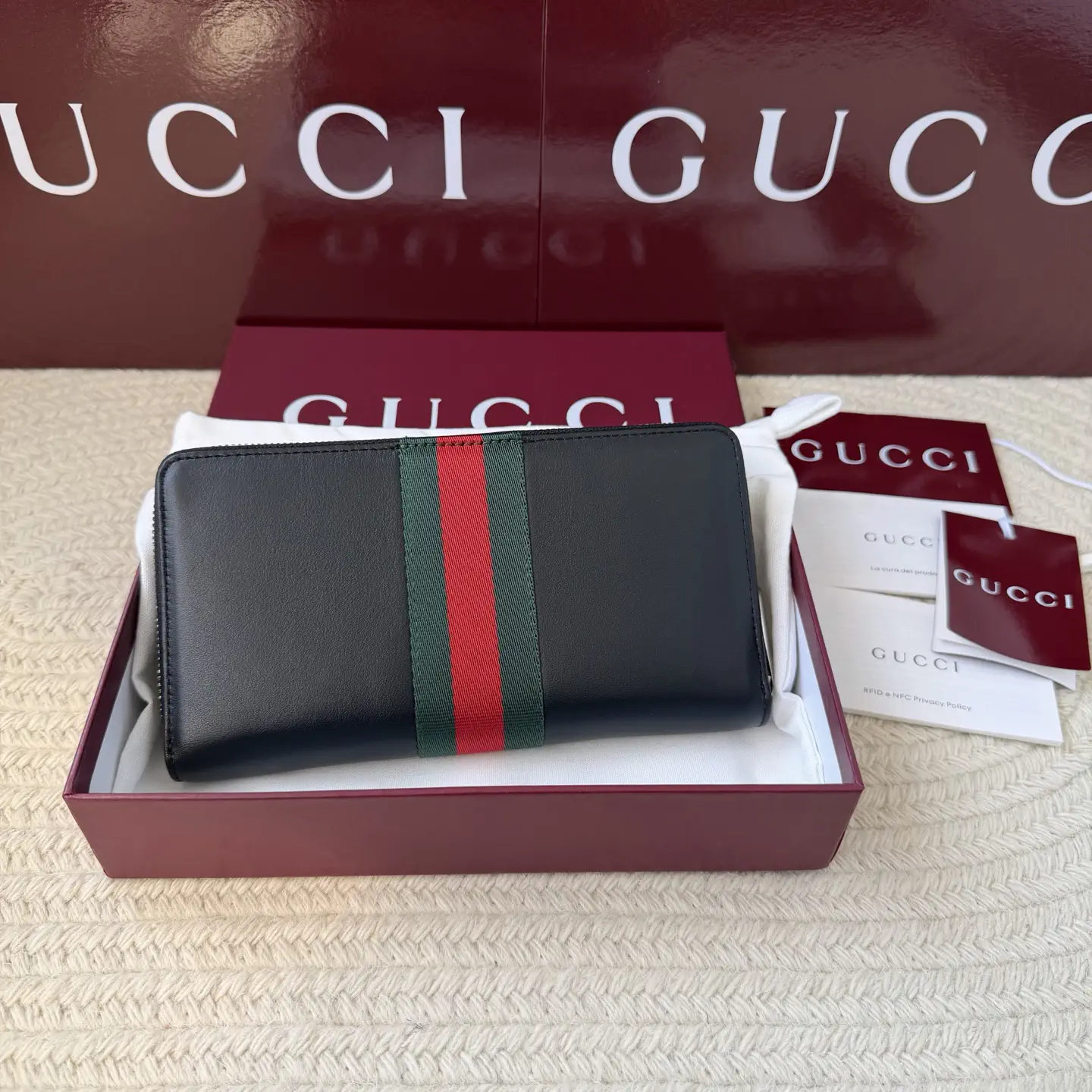 Gucci Black Web Stripe Zip Around Wallet image 1