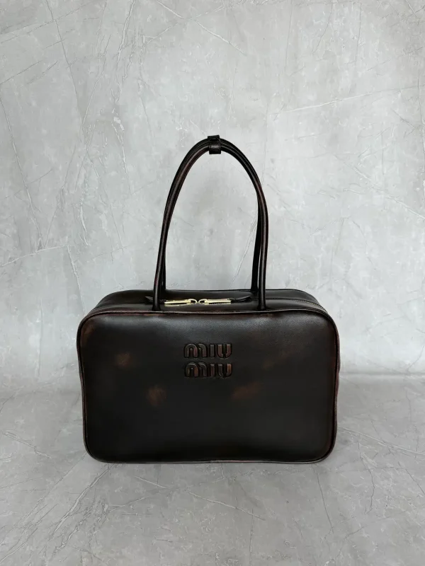 Miu Miu Vintage Distressed Leather Bowling Bag image 1