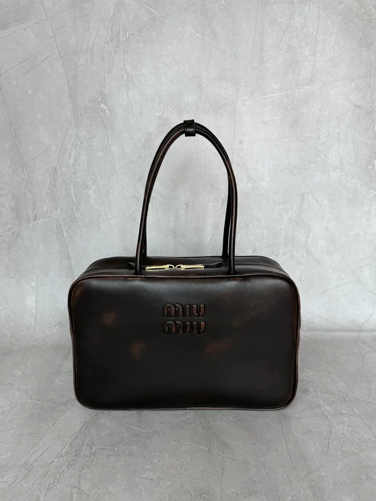 Miu Miu Vintage Distressed Leather Bowling Bag image 1