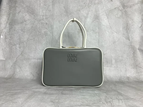 Miu Miu Gray Top Handle Bag with White Trim image 1