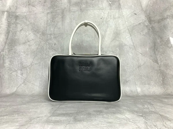 Miu Miu Black Top Handle Bag with White Trim image 1