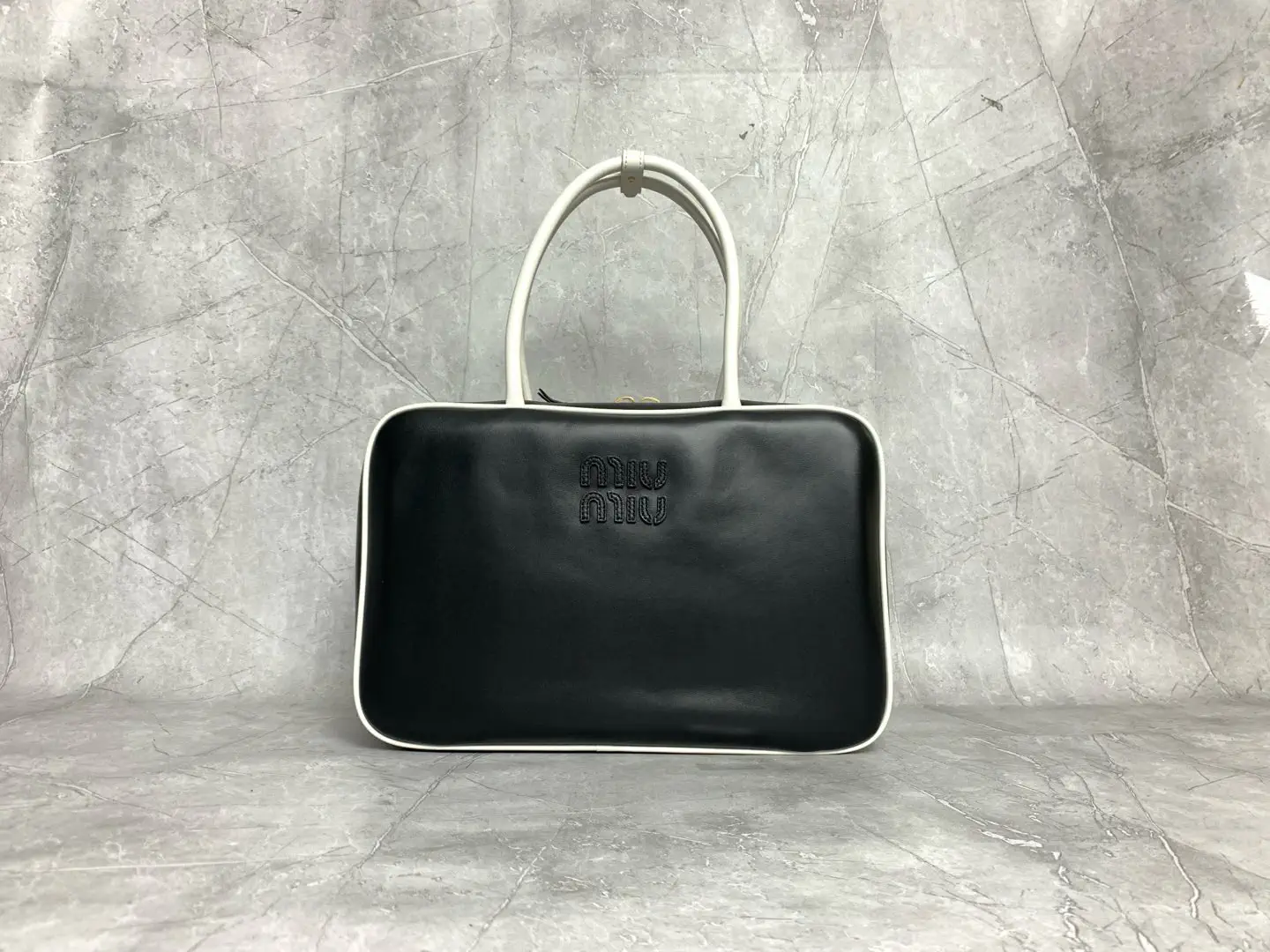 Miu Miu Black Top Handle Bag with White Trim image 1