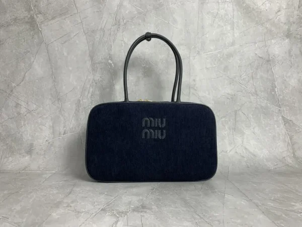 Miu Miu Navy Corduroy Top Handle Bag image 1