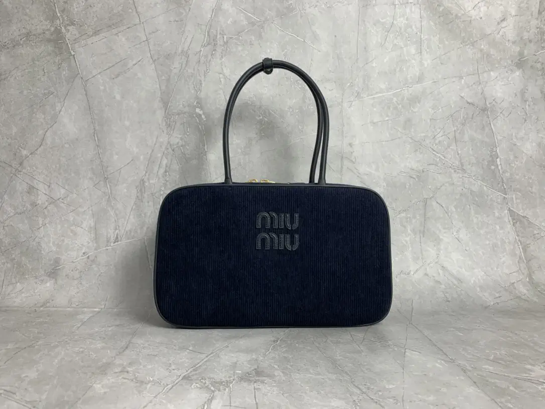 Miu Miu Navy Corduroy Top Handle Bag image 1