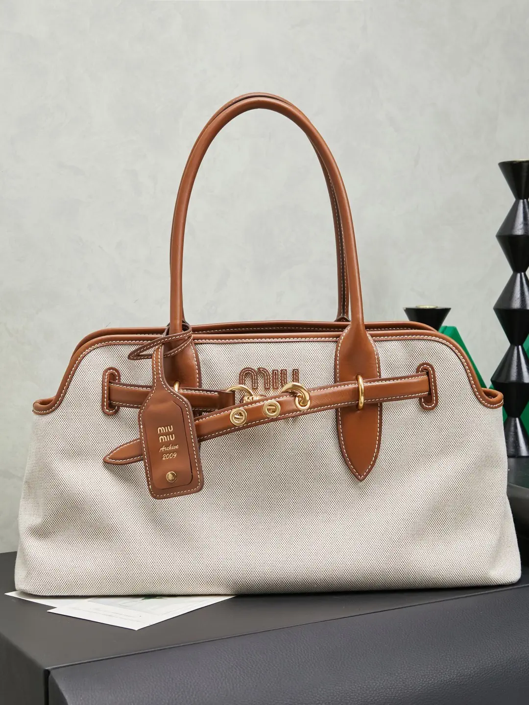 Miu Miu Canvas and Leather Trim Tote Bag image 1