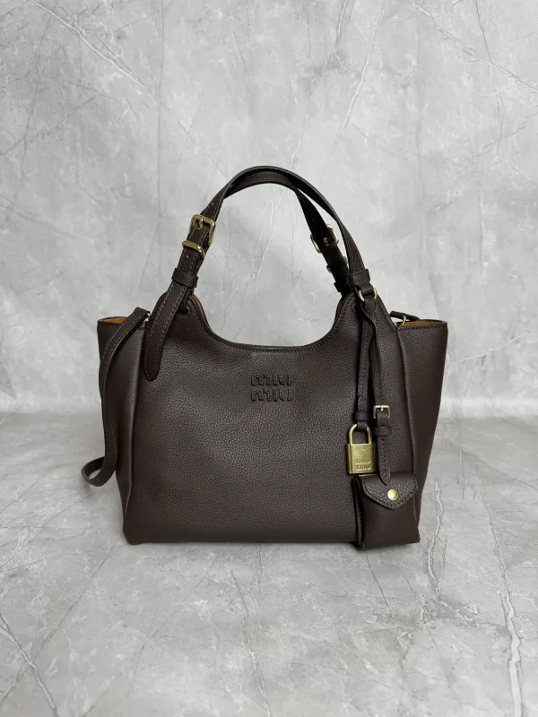 Miu Miu Leather Tote Bag with Padlock Charm image 1