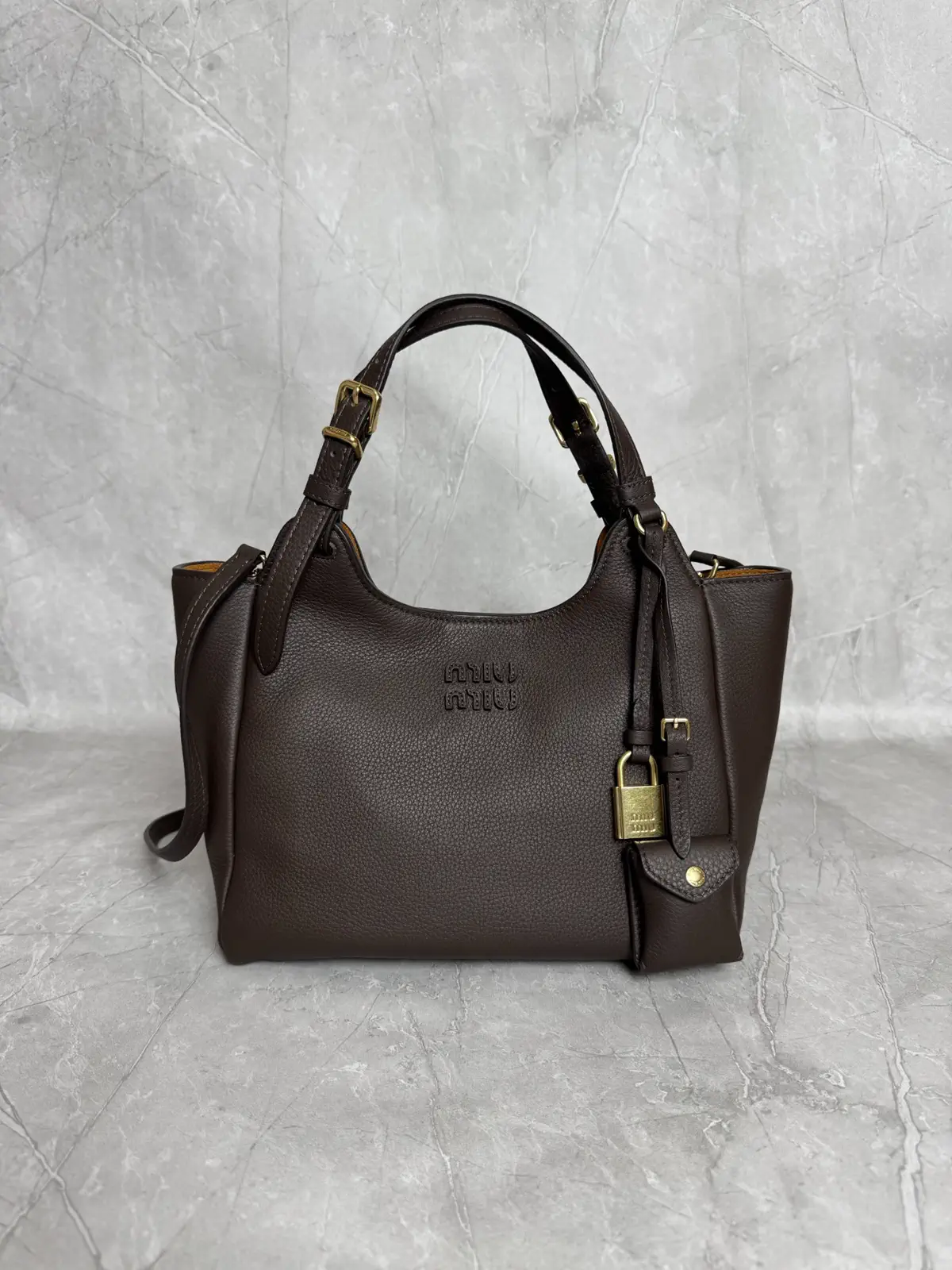 Miu Miu Leather Tote Bag with Padlock Charm image 1